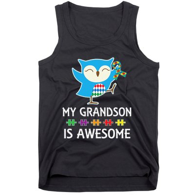 Autism Awareness Autistic Grandson Support Owl Tank Top