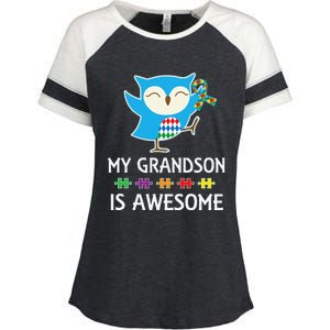 Autism Awareness Autistic Grandson Support Owl Enza Ladies Jersey Colorblock Tee