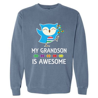 Autism Awareness Autistic Grandson Support Owl Garment-Dyed Sweatshirt