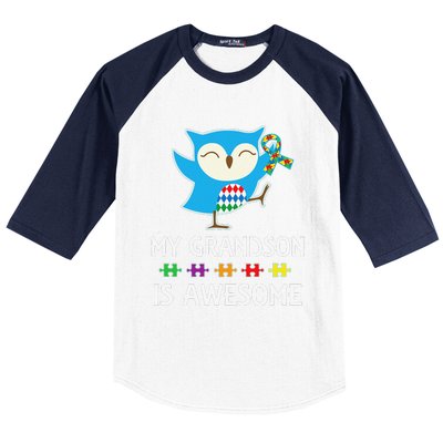 Autism Awareness Autistic Grandson Support Owl Baseball Sleeve Shirt