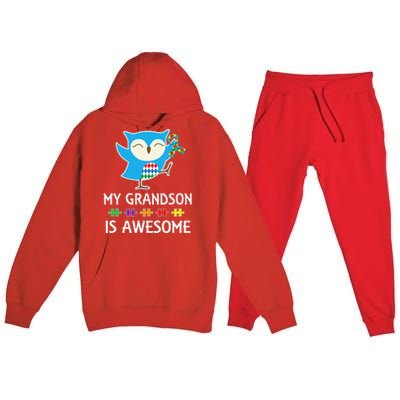 Autism Awareness Autistic Grandson Support Owl Premium Hooded Sweatsuit Set