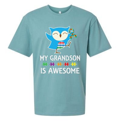 Autism Awareness Autistic Grandson Support Owl Sueded Cloud Jersey T-Shirt