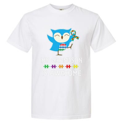 Autism Awareness Autistic Grandson Support Owl Garment-Dyed Heavyweight T-Shirt