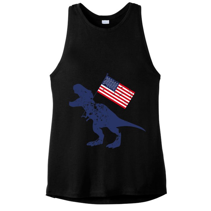 Awesome America American Dino Flag July 4th USA Dinosaur Ladies PosiCharge Tri-Blend Wicking Tank