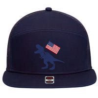 Awesome America American Dino Flag July 4th USA Dinosaur 7 Panel Mesh Trucker Snapback Hat