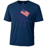 Awesome America American Dino Flag July 4th USA Dinosaur Cooling Performance Crew T-Shirt