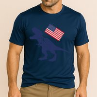 Awesome America American Dino Flag July 4th USA Dinosaur Cooling Performance Crew T-Shirt