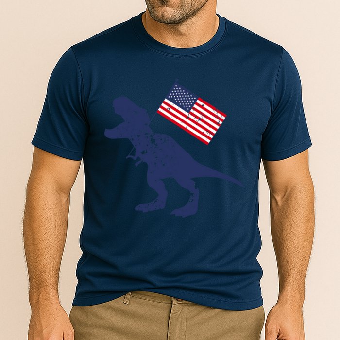 Awesome America American Dino Flag July 4th USA Dinosaur Cooling Performance Crew T-Shirt