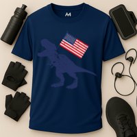 Awesome America American Dino Flag July 4th USA Dinosaur Cooling Performance Crew T-Shirt