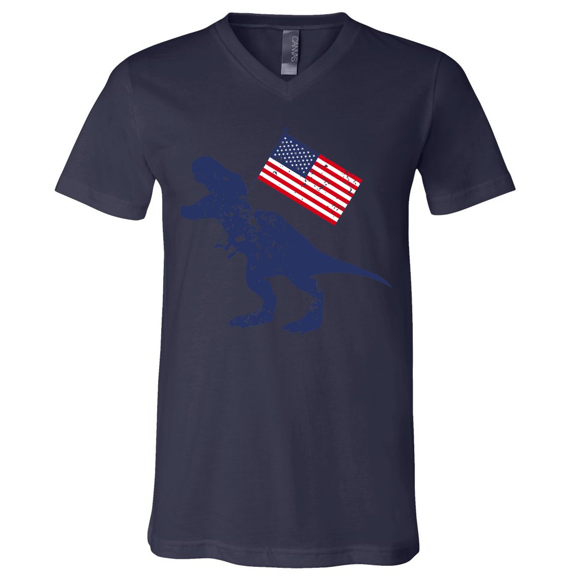 Awesome America American Dino Flag July 4th USA Dinosaur V-Neck T-Shirt