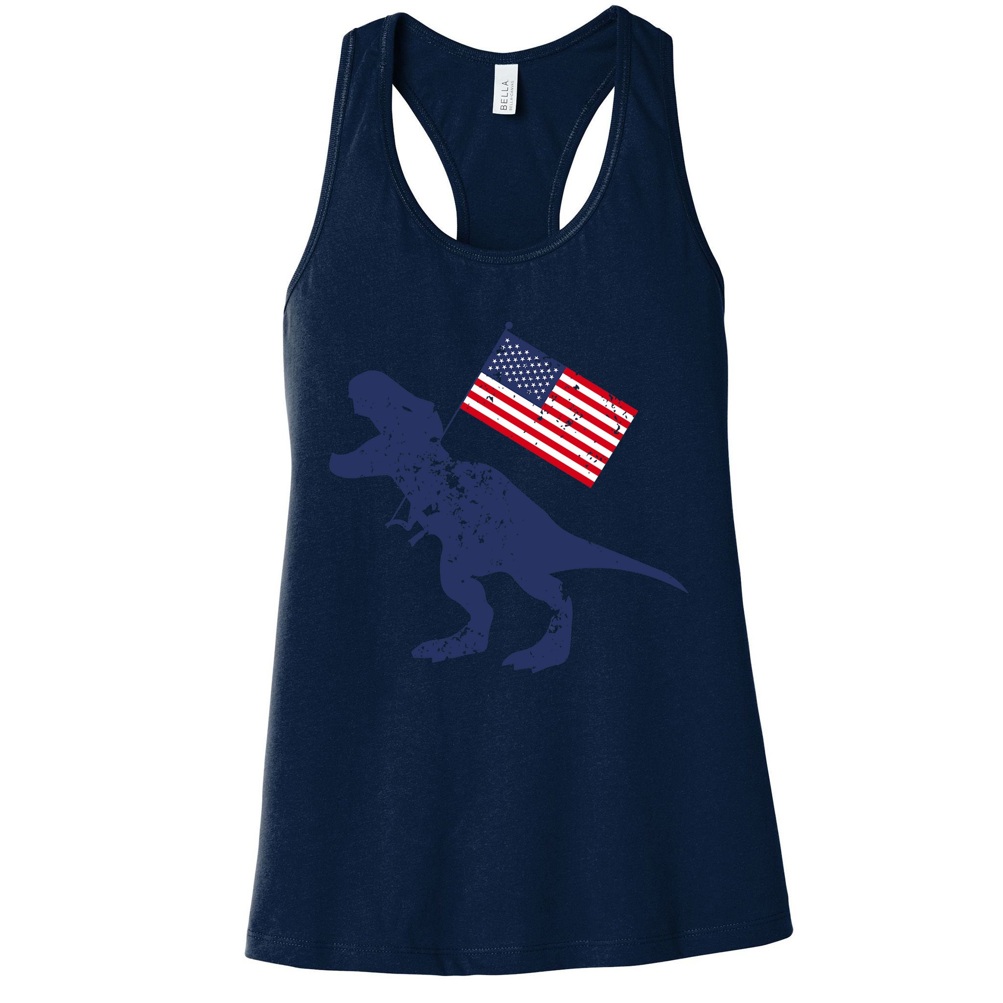 Awesome America American Dino Flag July 4th USA Dinosaur Womens Tank Top