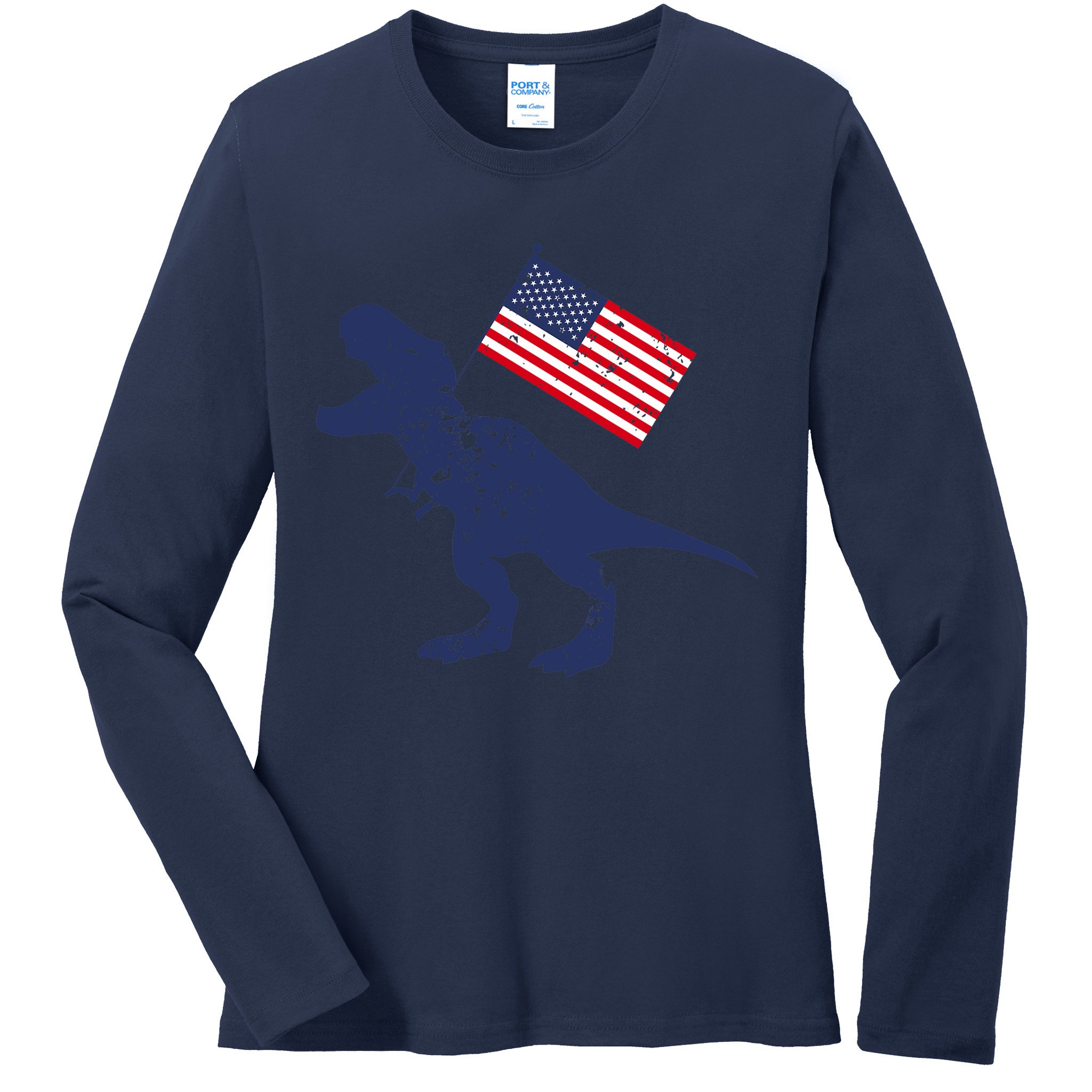 Awesome America American Dino Flag July 4th USA Dinosaur Ladies Long Sleeve Shirt
