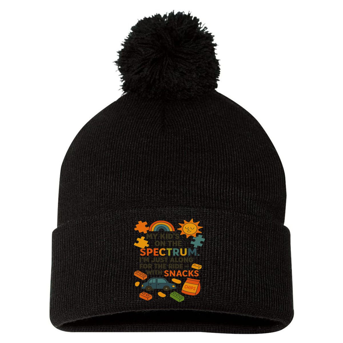 Autism Awareness Acceptance Spectrum Pom Pom 12in Knit Beanie