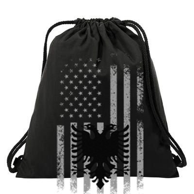 Albania Albanian American Flag Double Headed Eagle Patriotic Drawstring Bag