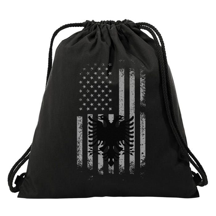 Albania Albanian American Flag Double Headed Eagle Patriotic Drawstring Bag