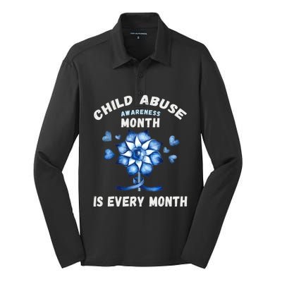 April Abuse Awareness Month Is Every Month Teacher Gift Silk Touch Performance Long Sleeve Polo