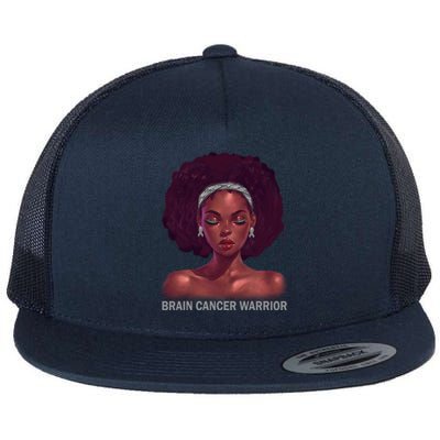 Afro African American Black Brain Cancer Warrior Gift Flat Bill Trucker Hat