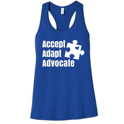 Accept Adapt Advocate Puzzle Piece Autism Awareness Great Gift Women's Racerback Tank