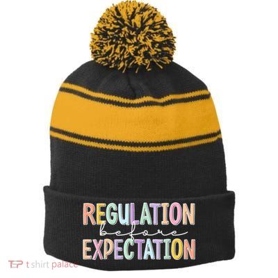 Autism Awareness Acceptance Regulation Before Expectation Stripe Pom Pom Beanie