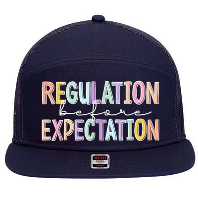 Autism Awareness Acceptance Regulation Before Expectation 7 Panel Mesh Trucker Snapback Hat
