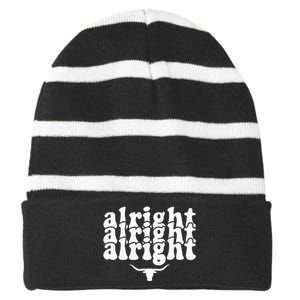 Alright Alright Alright Texas Pride State Usa Longhorn Bull Striped Beanie with Solid Band