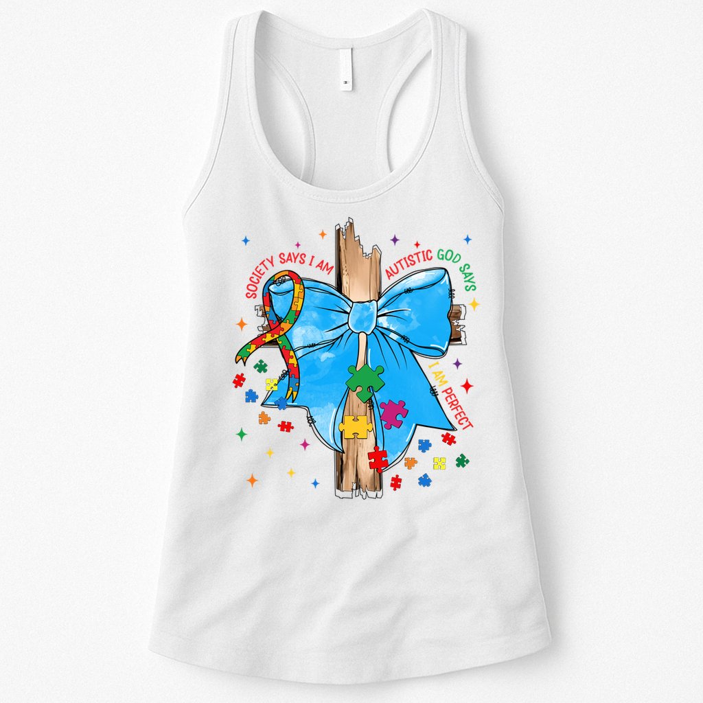 Autism Awareness Autistic God Save Faith  Womens Tank Top