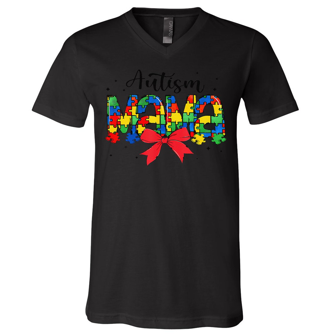 Autism Awareness Autism Mama Accept Love Puzzle Coquette V-Neck T-Shirt