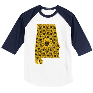 Alabama Al America State Summer Sunflower Flower Floral Art Gift Baseball Sleeve Shirt