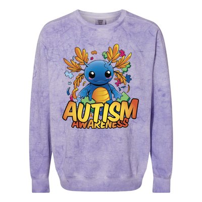 Axolotl Autism Awareness Colorblast Crewneck Sweatshirt