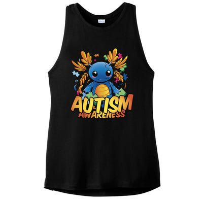 Axolotl Autism Awareness Ladies PosiCharge Tri-Blend Wicking Tank