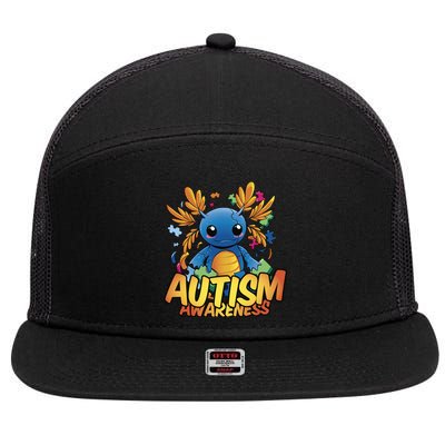 Axolotl Autism Awareness 7 Panel Mesh Trucker Snapback Hat