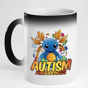 Axolotl Autism Awareness 11oz Black Color Changing Mug