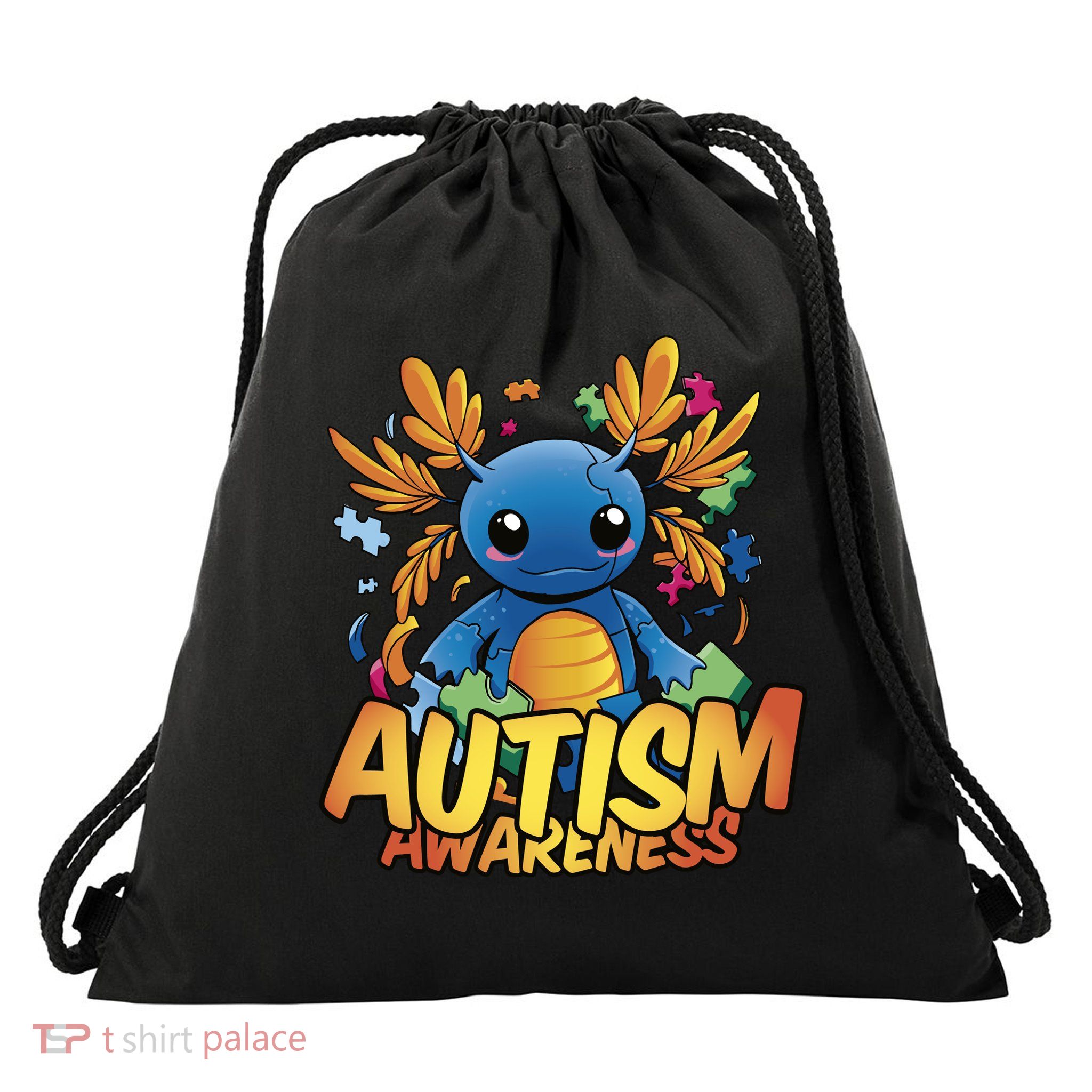 Axolotl Autism Awareness Drawstring Bag