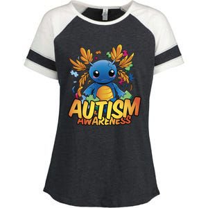 Axolotl Autism Awareness Enza Ladies Jersey Colorblock Tee