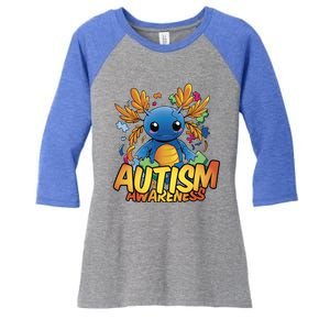 Axolotl Autism Awareness Women's Tri-Blend 3/4-Sleeve Raglan Shirt