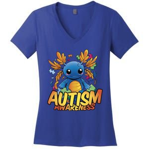 Axolotl Autism Awareness Women's V-Neck T-Shirt