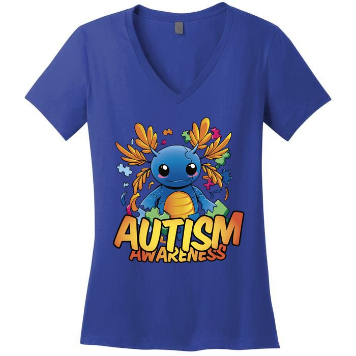 Axolotl Autism Awareness Women's V-Neck T-Shirt