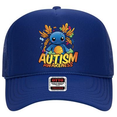 Axolotl Autism Awareness High Crown Mesh Back Trucker Hat