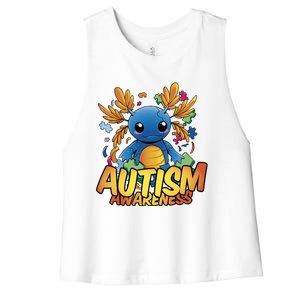 Axolotl Autism Awareness Women's Racerback Cropped Tank