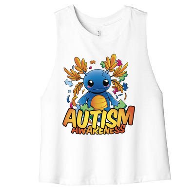 Axolotl Autism Awareness Women's Racerback Cropped Tank