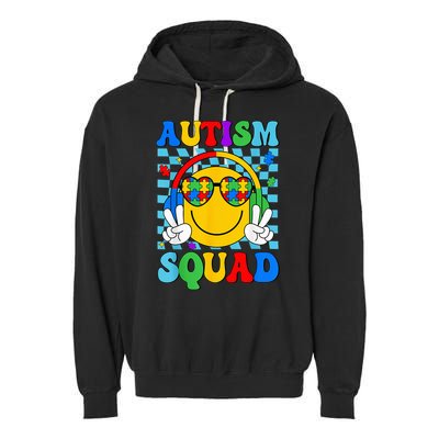 Autism Awareness Autism Squad Support Smile Face Garment-Dyed Fleece Hoodie