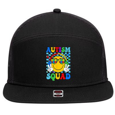 Autism Awareness Autism Squad Support Smile Face 7 Panel Mesh Trucker Snapback Hat