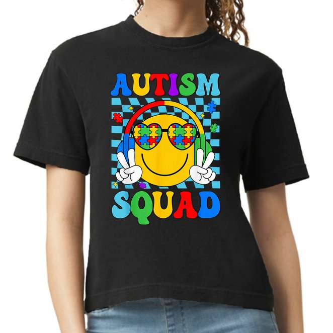 Autism Awareness Autism Squad Support Smile Face Comfort Colors Boxy T-Shirt