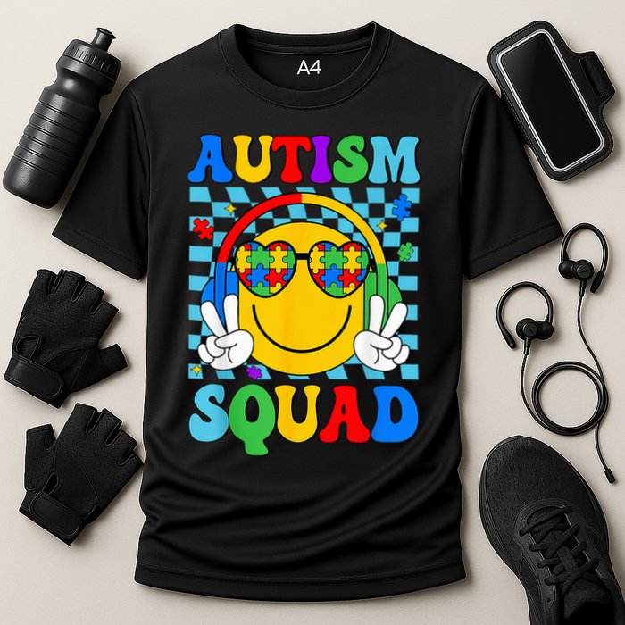 Autism Awareness Autism Squad Support Smile Face Cooling Performance Crew T-Shirt