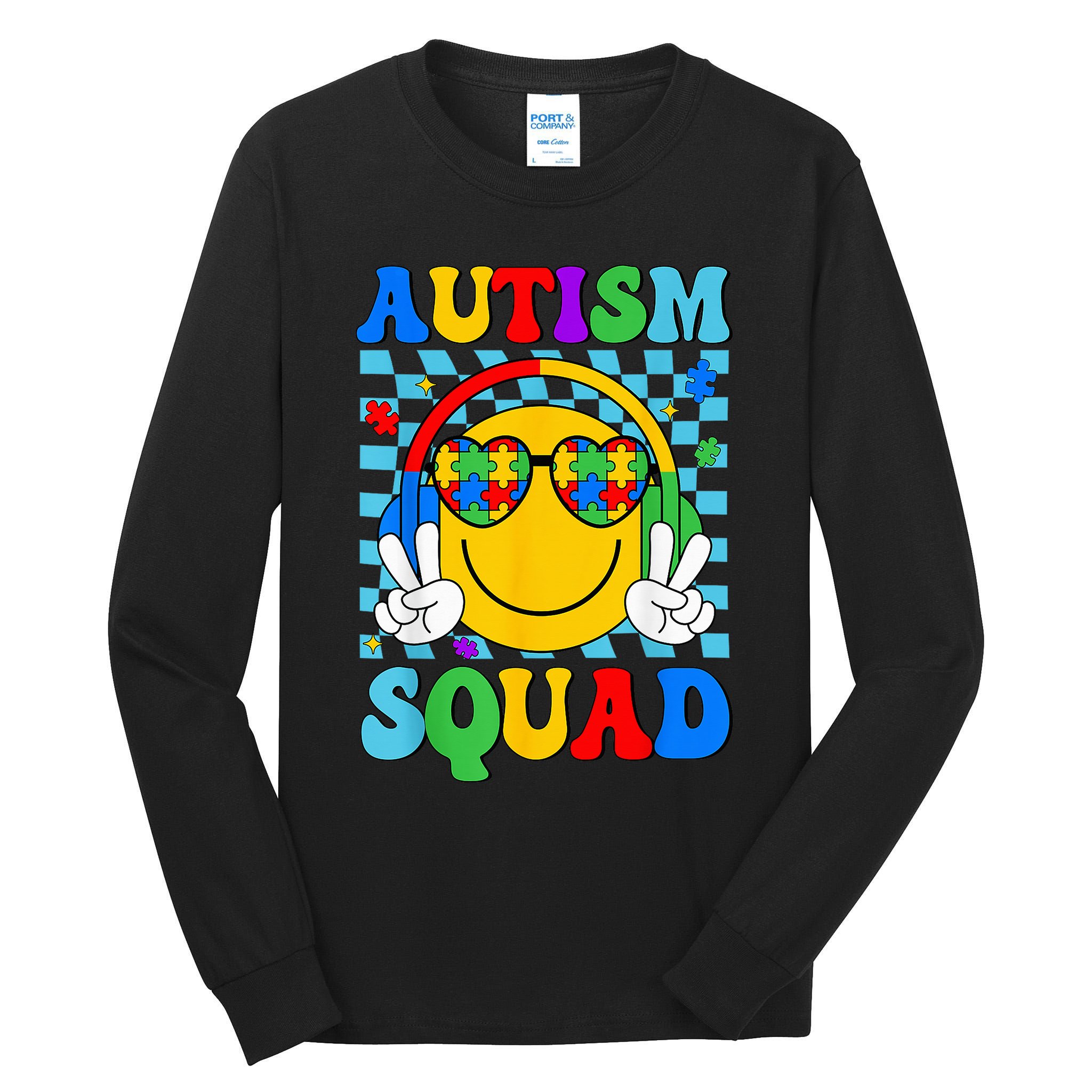 Autism Awareness Autism Squad Support Smile Face Tall Long Sleeve T-Shirt