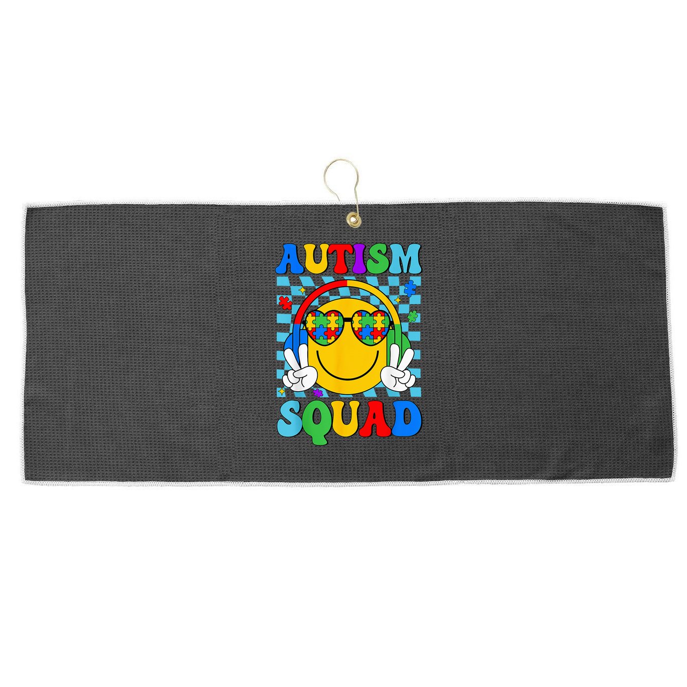 Autism Awareness Autism Squad Support Smile Face Large Microfiber Waffle Golf Towel