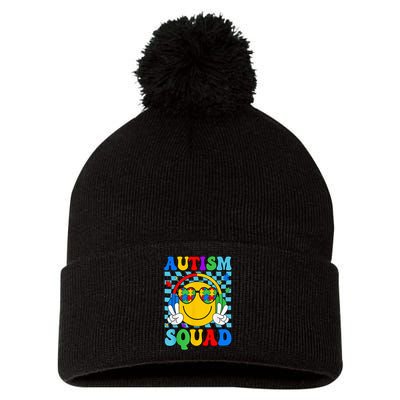 Autism Awareness Autism Squad Support Smile Face Pom Pom 12in Knit Beanie