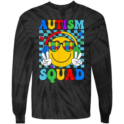 Autism Awareness Autism Squad Support Smile Face Tie-Dye Long Sleeve Shirt