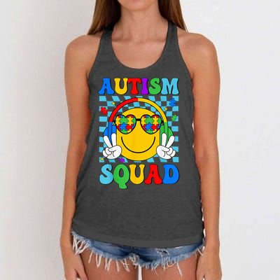 Autism Awareness Autism Squad Support Smile Face Women's Knotted Racerback Tank