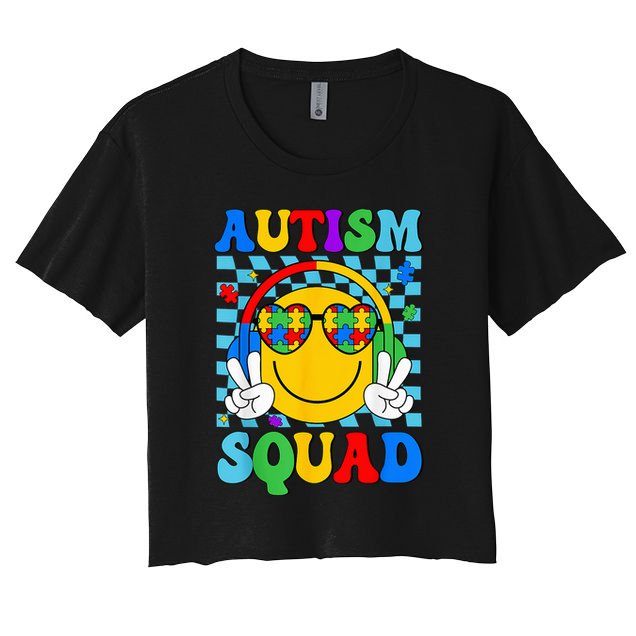 Autism Awareness Autism Squad Support Smile Face Crop Top